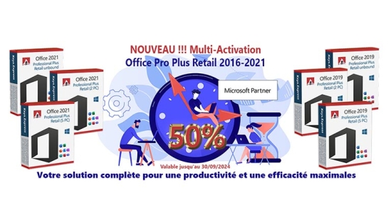 Boostez l'efficacité de votre entreprise : Maintenant avec Multi-Activation pour Office Pro Plus Retail 2016-2019-2021